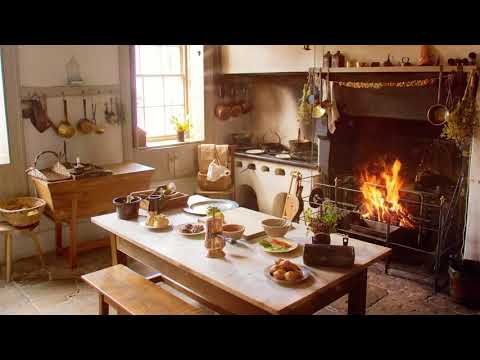 Ambience/ASMR: 18th Century Kitchen &amp; Fireplace, 5 Hours