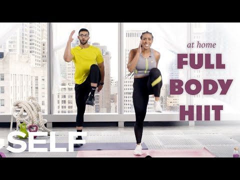 30-Minute HIIT Cardio Workout with Warm Up - No Equipment at Home | SELF