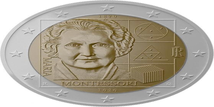 Kovanec z obrazom Marie Montessori.