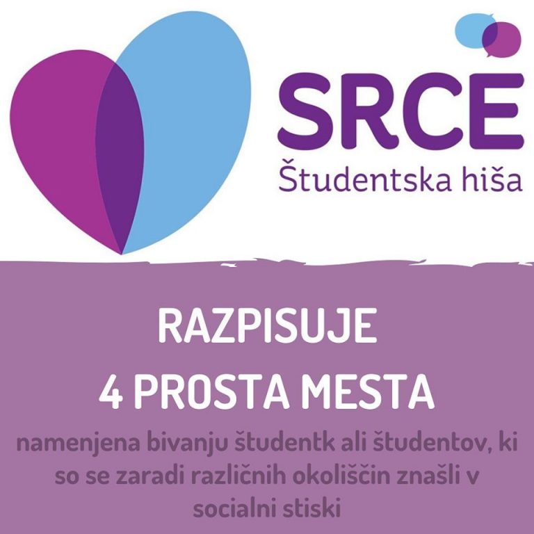 Hiša SRCE razpisuje 4 prosta mesta za študente v stiski