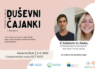 Duševna čajanka v Mariboru – o duševnih stiskah med študenti s študentoma Jožetom Petkom in Aleks Novkovič Grafika s slikami in ključnimi podatki