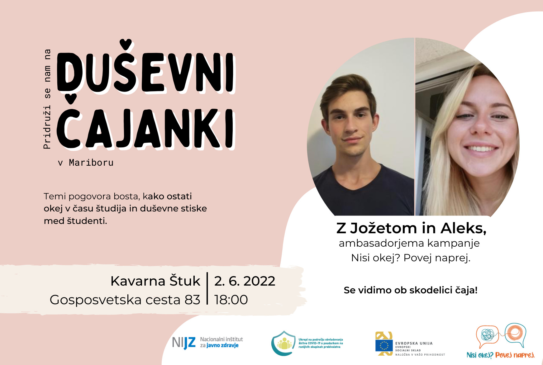 Duševna čajanka v Mariboru – o duševnih stiskah med študenti s študentoma Jožetom Petkom in Aleks Novkovič