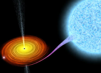 Razkriti zadnji trenutki zvezde, ki jo pogoltne črna luknja Black hole absorbs star, Astronomically accurate 3D illustration