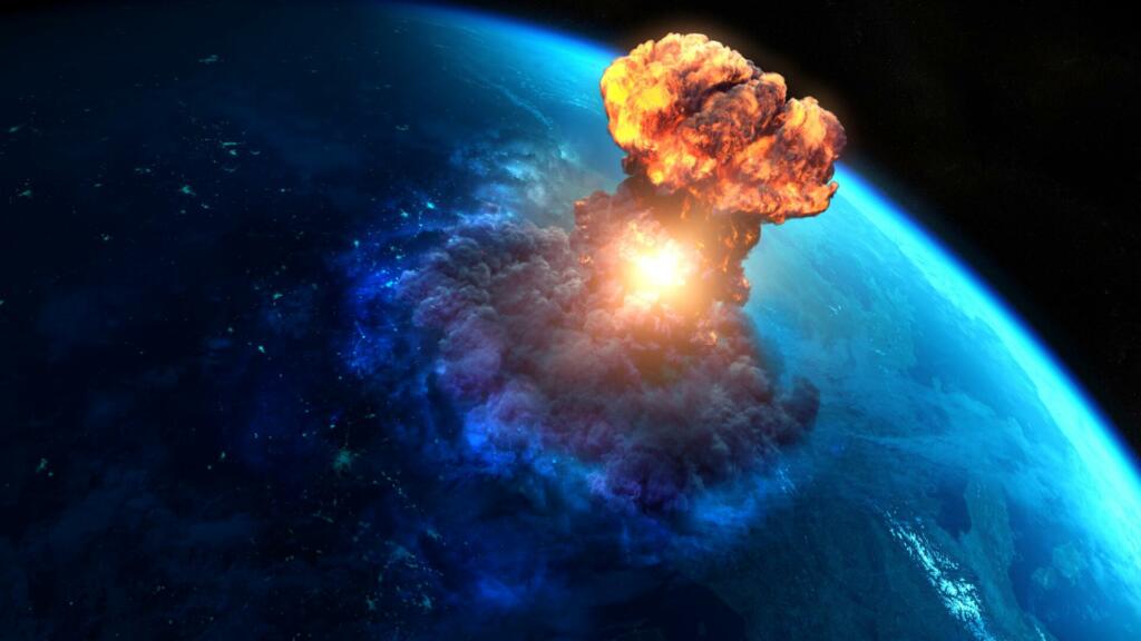 Nuclear bomb or asteroid impact creates a nuke mushroom