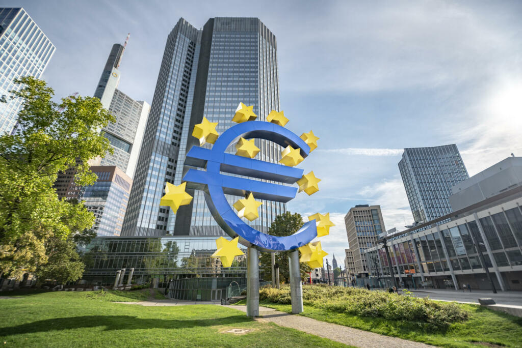 Old ECB building with euro symbol in Frankfurt