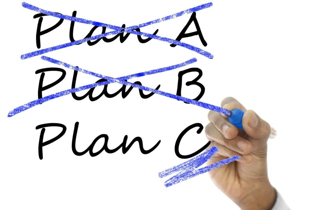 prečrtana napisa Plan A in Plan B in podčrtan napis Plan C