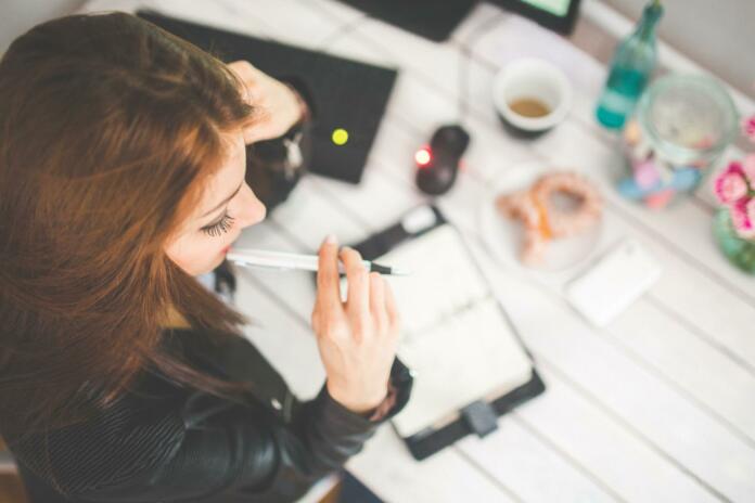 young woman, workspace, working