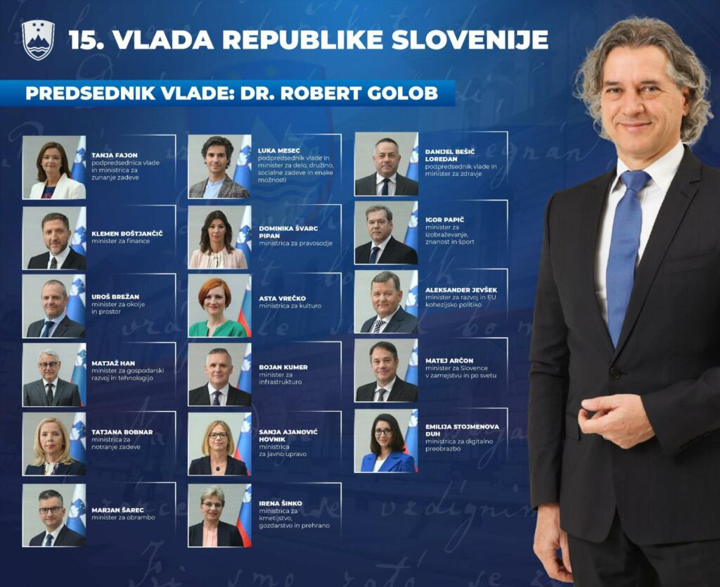 Prisegla je 15. slovenska vlada pod vodstvom predsednika stranke Gibanje Svoboda Robertom Golobom