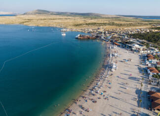 Sonus Festival – Ibiza in Berlin srečata Balkan in Črno morje Aerial view of Zrce beach on Pag island, Croatia