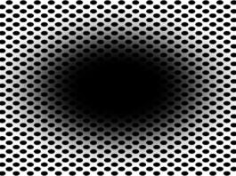 Optična iluzija belega ozadja z manjšimi črnimi elipsami in velika črna elipsa na sredini, ki jo obdaja temen sij