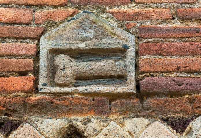 Phallus on the wall pointing to a brothel, Pompeii, Italy. Pompeii is an ancient Roman city died from the eruption of Mount Vesuvius in 79 AD.