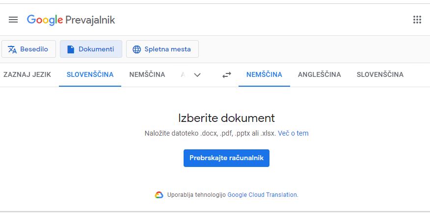 Google Translate za prevajanje dokumentov