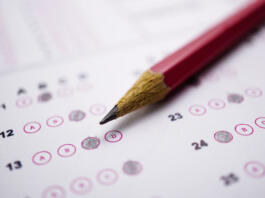 Answer sheets with Pencil drawing fill to select choice : education concept