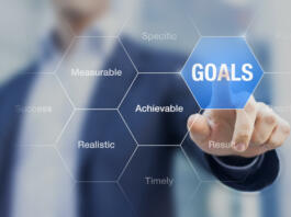 Coach teaching about the way of setting goals, concept about objectives and success