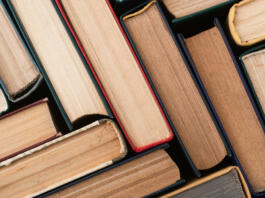 Collection of old books in library . Education background