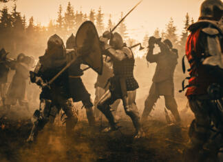 Top 10: TV serije za moške Epic Battlefield: Armies of Medieval Knights Fighting with Swords. Dark Ages Warfare. Action Battle of Armored Warrior Soldiers, Killing Enemies. Cinematic Historical Reenactment.