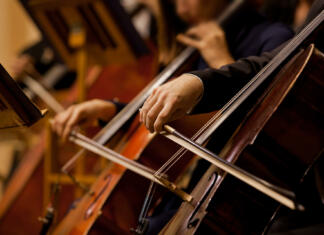 2. Filharmonični festival baročne glasbe Hands of the man playing the cello in dark colors