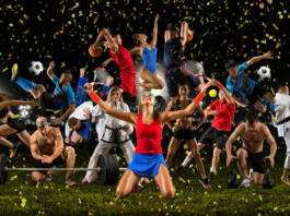 Huge multi sports collage taekwondo, tennis, soccer, basketball, football, bodybuilding, etc