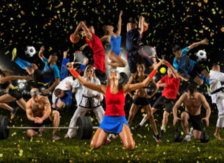 Večni derbi kot multimedijska umetnost Huge multi sports collage taekwondo, tennis, soccer, basketball, football, bodybuilding, etc