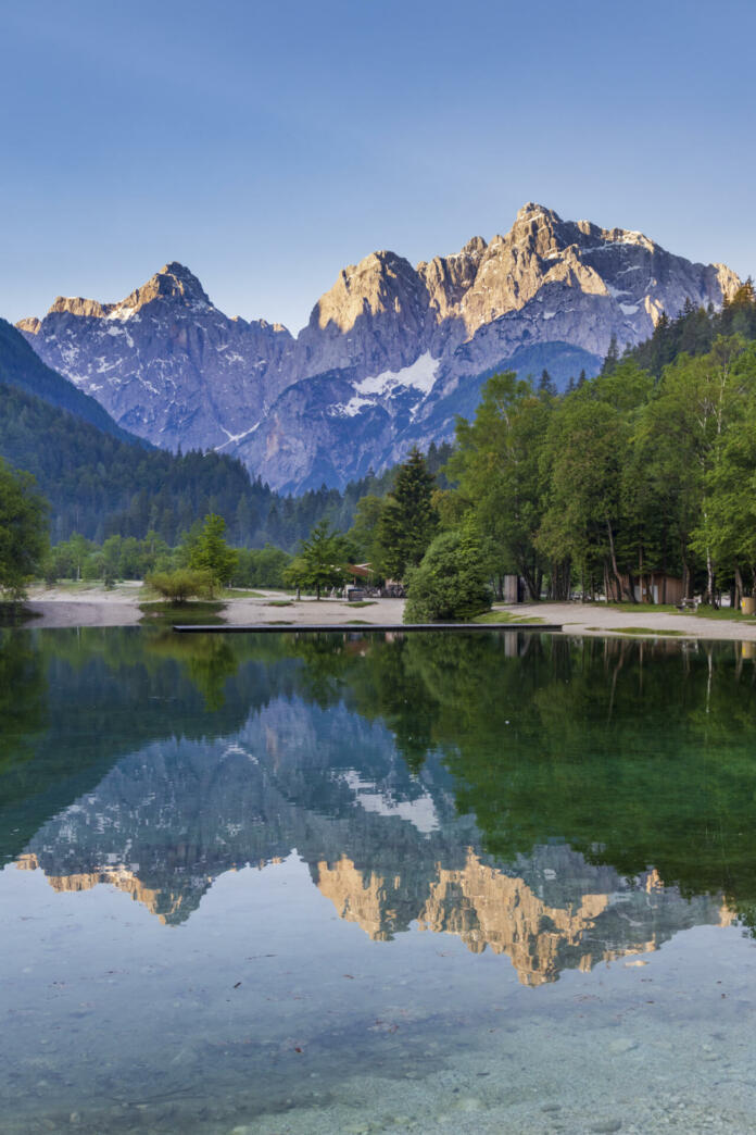 Lake and mountains near the village Kranjska Gora in Triglav national park, Slovenia