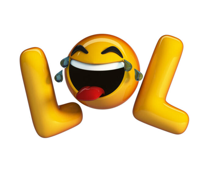LOL emoji. Internet slang Acronym with Laughing Emoticon. 3d rendering isolated.