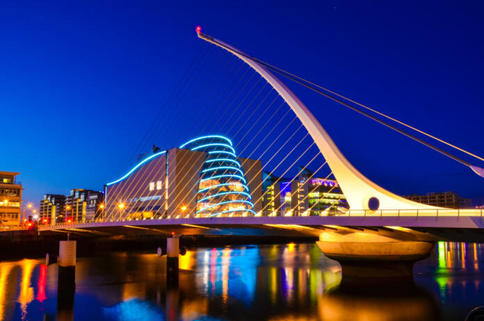National Convention Centre and Samuel Beckett Bridge on River Liffey, Dublin, Ireland