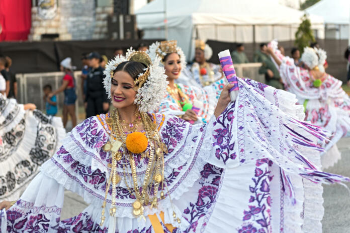 panama city, panama - march 04, 2019: folklore dances in traditional costume at the carnival