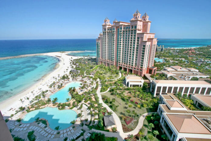 Paradise Island, Bahamas - January 27, 2009: Looking toward The Cove Atlantis from The Reef Atlantis at Atlantis Paradise Island Bahamas