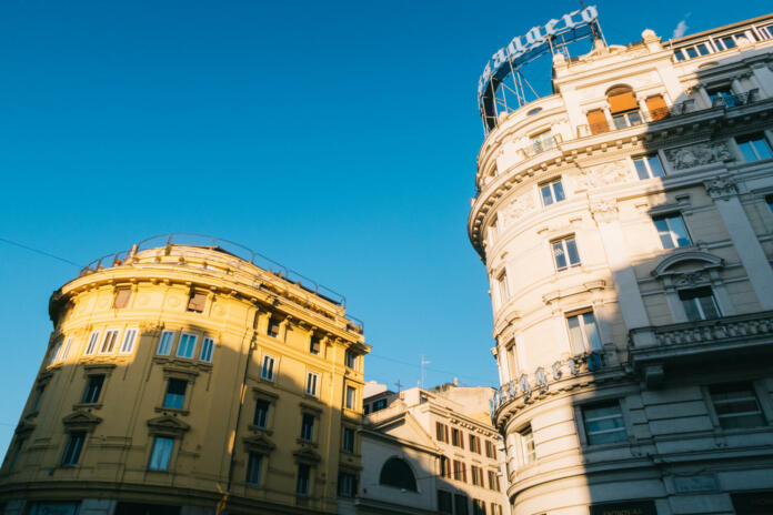 Rome, Italy - Dec 30, 2019: Architecture along the Via del Tritone, Rome, Italy.