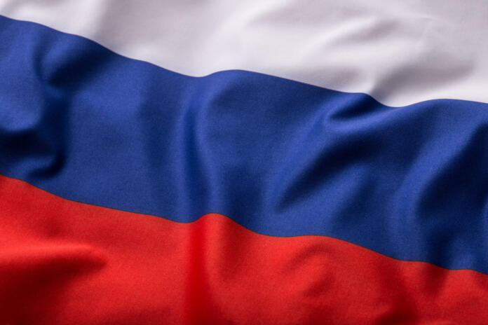 Russia flag. Waving colorful Russia flag.