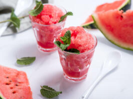 Watermelon sorbet or granita, refreshing summer dessert