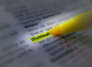 Iluminati: Ali naši skriti vladarji obstajajo? (2.del) A close up of the word: Illuminati in a dictionary, highlighted in yellow and showing part of its definition.