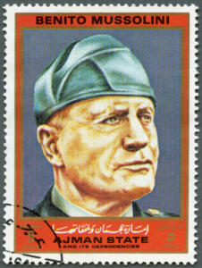 "Ajman 1972 stamp printed in Ajman shows Benito Mussolini (1883-1945), series Figures from the Second World War, circa 1972"
