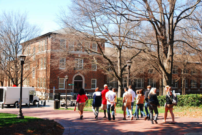 Prospective students and their parents take a college tour of the campus of the Georgia Institute of Technology in Atlanta