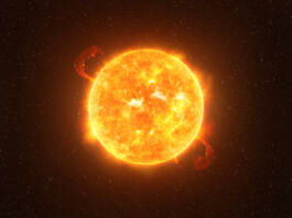 Betelgeuse star against starry sky artistic vision, elements of this image furnished by NASA