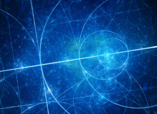 Euclid – teleskop, ki bo zaznaval temno snov Blue glowing Euclid circles fractal with particles. Geomety. Computer generated abstract background