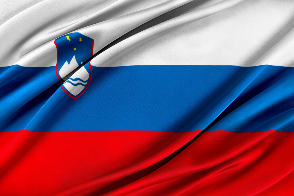 Colorful Slovenia flag waving in the wind. 3D illustration.