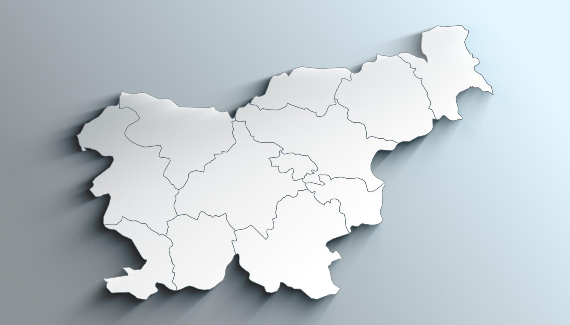 Geographical Map of Slovenia with Statistical regions with Regions with Shadows