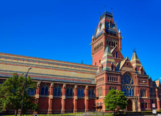 Harvard University historic building in Cambridge at Massachusetts USA