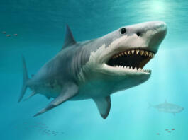 Megalodon from prehistoric times scene 3D illustration