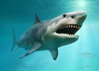 Megalodon je lahko pojedel plen v velikosti orke Megalodon from prehistoric times scene 3D illustration