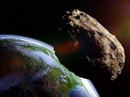 meteorite from outer space, falling toward planet Earth, dramatic science fiction scene