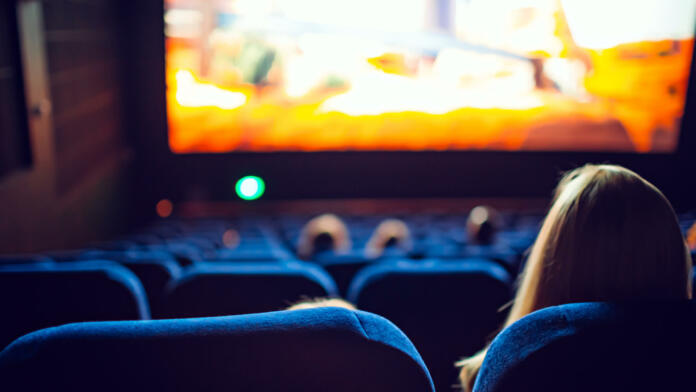 Movie theater during the screening of an animated movie.