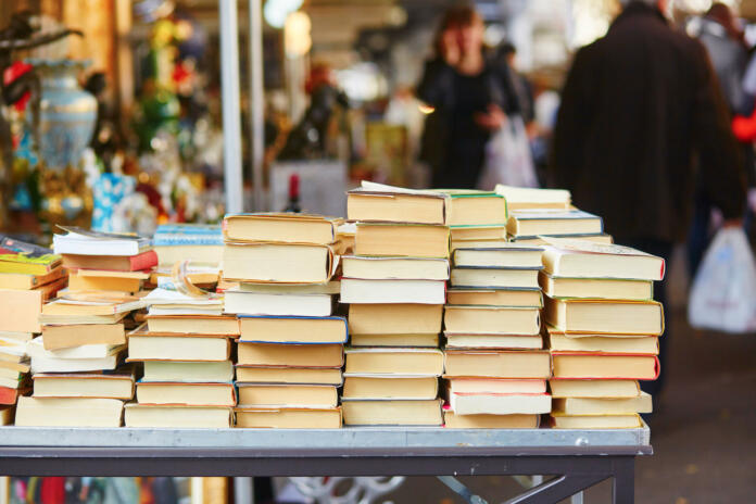 Old books on a Parisian flea market