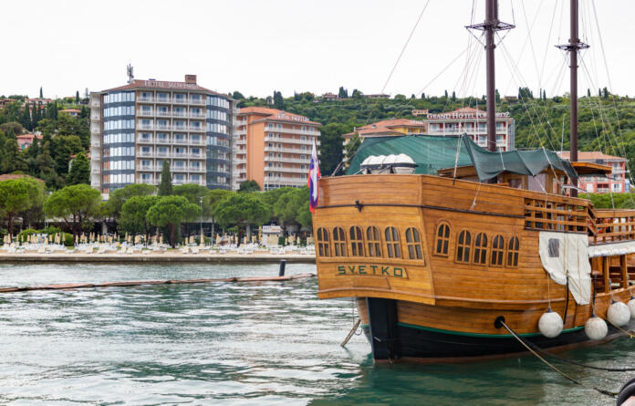 Portorož, Slovenia - August 18, 2020: A picture of the Svetko Boat docked in Portoro.