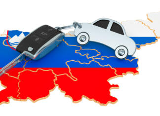 Kako urediti vozniško dovoljenje? Sale or rent car in Slovenia concept, 3D rendering isolated on white background