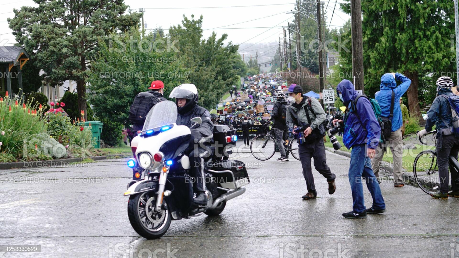 Seattle, WA/USA – June 12: Street View Silent Protesters March for George Floyd 60,000 strong in Seattle to Jefferson Park on June 12, 2020