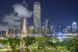 Singapore 01. January 2020 : St. Andrew's Cathedral and Swissôtel The Stamford at night