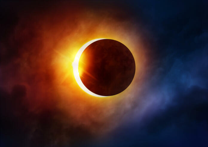 Solar Eclipse. The moon moving in front of the sun. Illustration