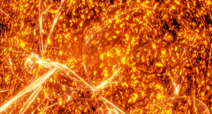 Surface of the sun with energy explosions